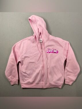 Baby Pink Barbie Metallic Print Zip-Front Hoodie XL